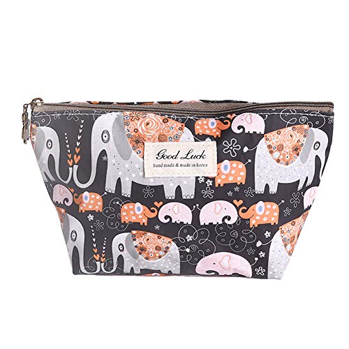 Preisvergleich Produktbild jingyuu 1 Stück Schwarz-Elefant Reißverschluss Handtasche Wasserdichtes Baumwolltuch Kosmetische Kosmetiktasche Aufbewahrungstasche Schlüssel Aufbewahrungstasche Mäppchen für Frauen 21 * 13cm