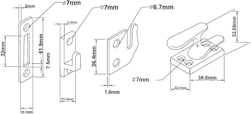 Miniatura 2 de QCAA Cerradura de ventana abatible de latón macizo, pequeño, negro mate, paquete de 2
