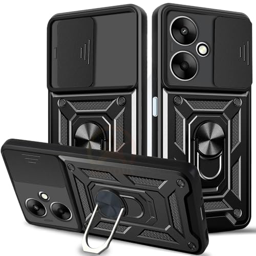 Image of Armor Bumper Back Cover Case for Redmi 13C 5G / Poco M6 5G Rotating Camera Cover, Ring Holder & Kickstand | Heavy Duty & 360 Degree Protection Redmi 13C 5G / Poco M6 5G Back Cover (Black)