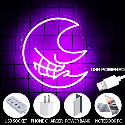 Image of Anime-Inspired Evil Moon LED Neon Sign - Gift for Gamers, Gaming Room Decor, Cool Room Light for Bedroom, Living Room, Party (13 * 13.8In)