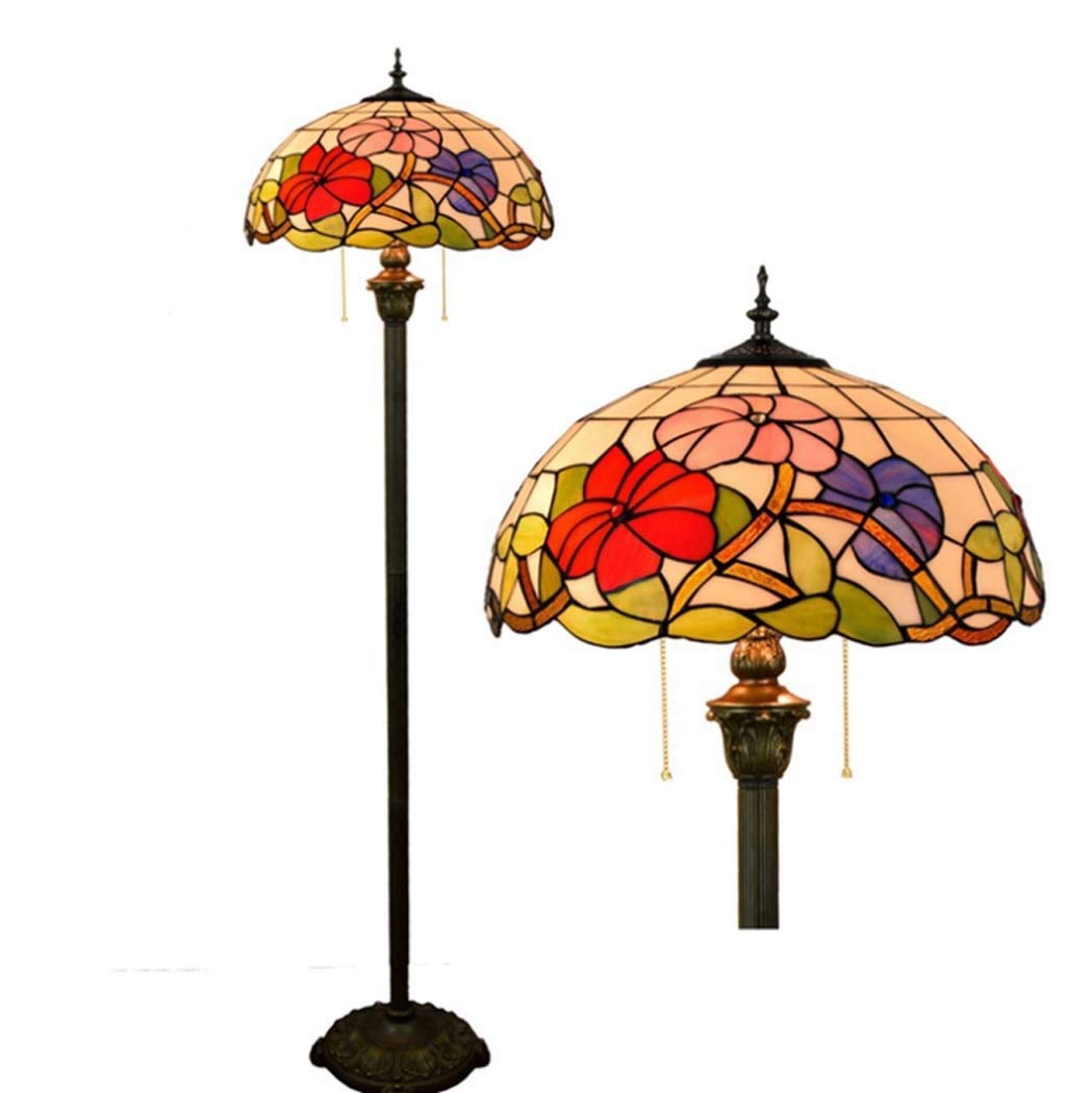 IUokLU Tiffany Style s for LivRoom Stained Glass Floor Tall Lamps Handmade Pastoral 16-Inch Bedroom Decor Floor Uplighter with Foot Switch,E27×2,40W,16inch