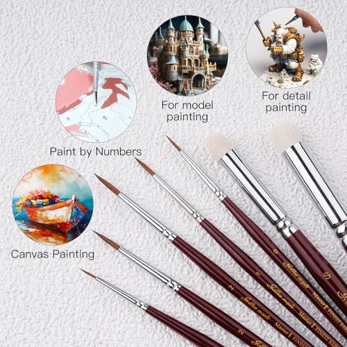 Image of Kolinsky Sable Miniature Paint Brushes - Golden Maple 7pcs Detail Paint Brushes Drybrushes for Acrylic Watercolor, Small Fine Detail Paint Brush Set for Mini Paints (red)