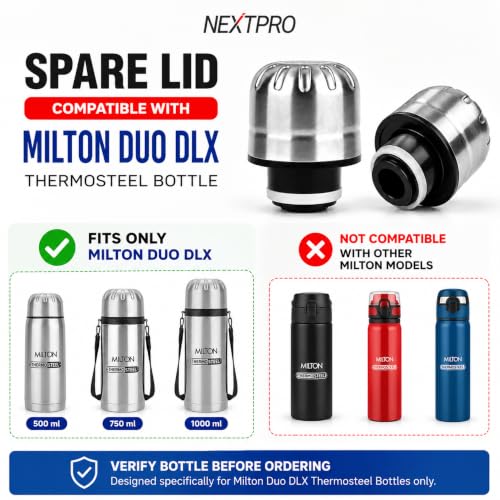 Image of Spare Lid compatible with Milton Duo DLX Thermosteel Bottle, Stainless Steel, Leak-Proof Replacement Cap, Silicone Ring, Silver, 1 Pack, Fits 500ml, 750ml & 1000ml