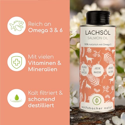 Lachsöl für Hunde und Katzen mit Omega 3 & 6 I 250ml norwegisches, natürliches Lachs-Öl aus Atlantik-Meer-Lachs I Hochdosiertes Ergänzungsmittel