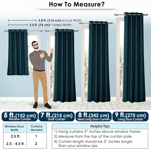 Image of Story@Home 100% True Blackout Semi Long Door Curtains 8 Feet Set of 1 | Geometric Design | Room Darkening Curtain | Thermal Insulated Curtains for Living Room | (116 X 242 Cm, Dark Cyan)