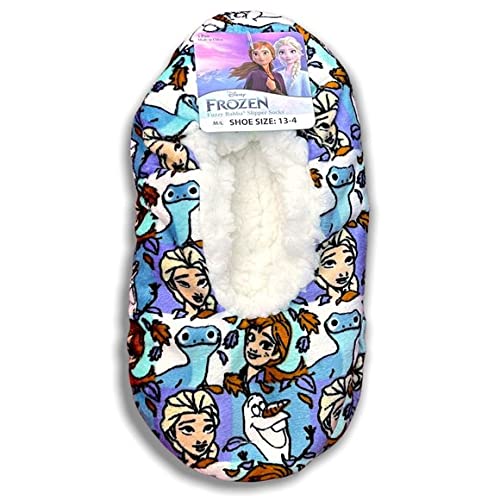 High Point DesignFrozen Girls Faux Fur Fuzzy Rubber Non Slip Babba Slippers (M/L) 13T-4Y