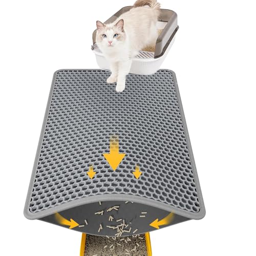 Cat Litter Mat, Litter Tray Mat 30 X 45 Cm, Large Litter Mat Foldable, Honeycomb Double Layer Design, Nonslip,Waterproof and Urine Proof Litter Mat,Scatter Control, Less Waste,Easier to Clean(Gray)