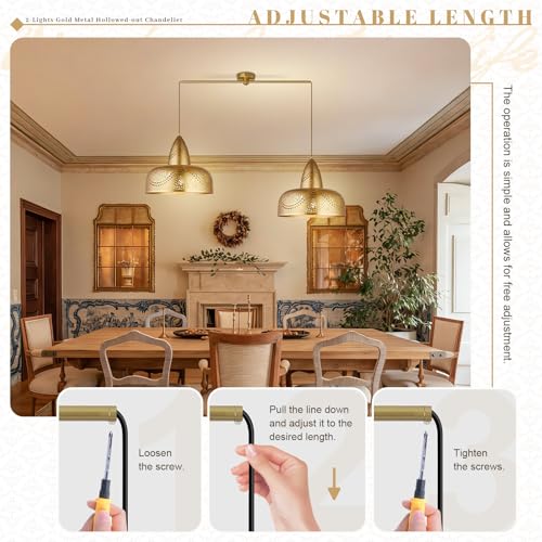 Image of Vintage 2 Light Pendant Light Fixtures Modern Gold Hanging Lamps