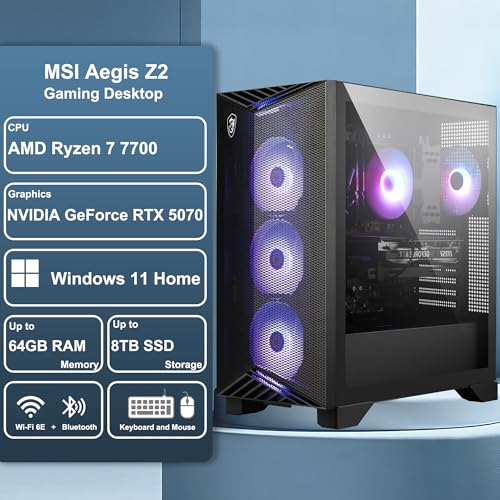 Image of msi Aegis Z2 Gaming Desktop AMD Octa-core Ryzen 7 7700 64GB RAM 1TB SSD GeForce RTX 5070 (DLSS 4) 750W 80+ Gold PSU ARGB Fan Air Cooling Win11 w /ICP Hub