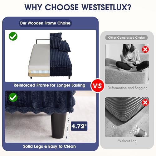 Image of WESTSETLUX 54.8 inch W Oversized Chaise Lounge Chair Indoor with 5-Position Adjustable Backrest, Plush Sleeper Sofa Bed with Pillows, Upholstered Cloud Couch Chair for Living Room, Study Room, Navy Blue
