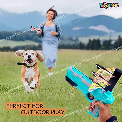 Image of Toyshine Airplane Launcher Toy Catapult Plane Gun for Kids Outdoor Toy, One-Click Ejection, 4 Pcs Glider Foam Planes, Toy Airplanes Birthday Gifts, Multi-Color - B