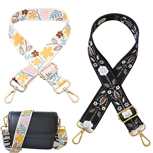 Guanyj 2 PCS Schultergurt Tragegurt,Bunter Verstellbarer Tschengurt Umhängegurt,Schultergurt mit Karabiner,3.8cm Breiter,80-130cm Schultergurt für Damen Taschen DIY Zubehör, Schwarz Cover