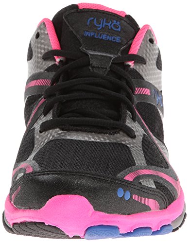 Ryka Women's Influence Cross Trainer, Black/Atomic Pink/Royal Blue/Forge Grey, 8.5 M US