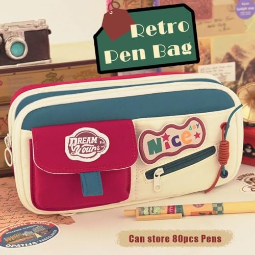 Image of Invite Large Capacity Cute Aesthetic Pencil Case with Multi Compartments, Multi-Pocket Pastel Pen Pouch Organizer with Zipper, Kawaii School Supplies Bag for Girls, Teens & Students (Green Pocket)