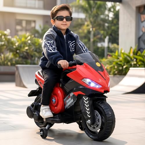 Image of Toyzone Speed Electric Bike (Red) | 6V Rechargeable Bike for Kids with 4.5Ah Battery | LED Lights, Music, MP3 /USB /BT | Smooth Acceleration | 6M Battery Warranty | Age 2-8 Years, Upto 35 kg