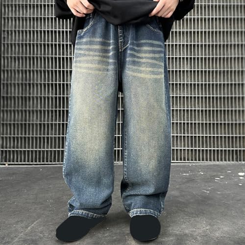 Boys Baggy Jeans Kids Y2K Straight Wide Leg Elastic High Waist Solid Streetwear Fit Vintage Hip Hop Denim Pants4