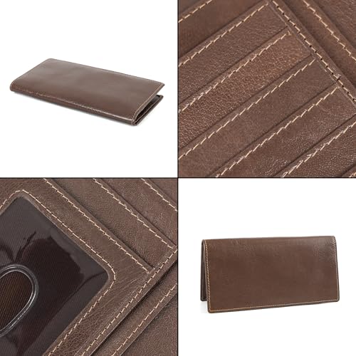 Image of ELIZO Men's Genuine Leather Long Wallet - RFID Blocking Rodeo Checkbook Wallet | Slim Western Bifold Wallet with 16 Card Slots, ID Window | Top Grain Leather Cowboy Wallet | Stout