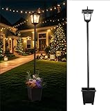 LEOKED Outdoor Solar Post Lights, 59' Dusk to Dawn Solar Lamp Post, Waterproof Solar Floor Lamps, Warm White Pole Lights with Planter for Patio, Backyard, Lawn, Garden