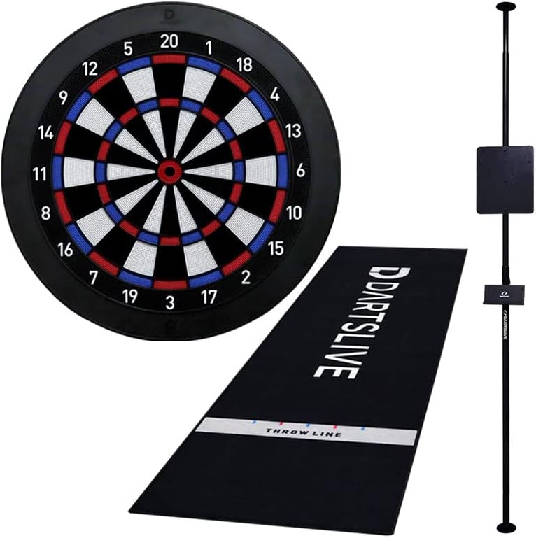 DARTSLIVE Home Dartboard + Pole Stand + Home Throw Line Mat Dart Set, Soft Dartboard Set, Darts Stand, Disaster Prevention Throw Mat, Home Darts Set