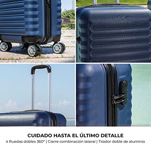 Miniatura 8 de Numada-Juego De Maletas Rígidas 4pzs. Maleta Cabina 53cm, M. Mediana 63cm, M. Grande 75cm Y Neceser. Set De Maletas De Viaje Abs Eco Friendly, 4 Ruedas Dobles, Cierre Combinación Azul Marino