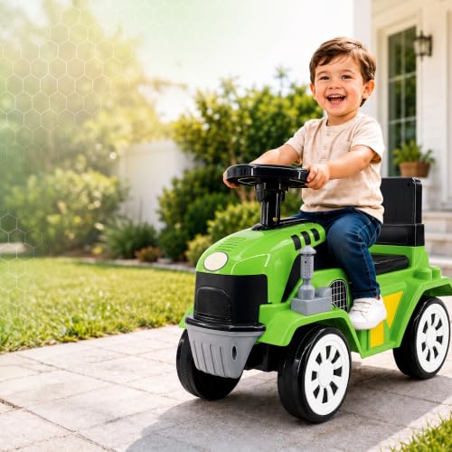 Image of Farm Tractor Ride On Toy for Kids 2-5 Years, Foot-to-Floor Manual Ride On with Comfortable Backrest, Easy-Grip Steering Wheel, Wide Wheels, Indoor & Outdoor Ride On Toy for Boys & Girls