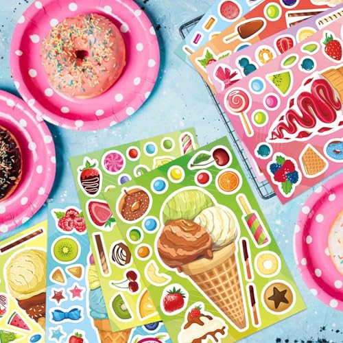 Image of Ice Cream Stickers, Make Your Own Sticker, Make a Face Stickers | 24 Sheets Summer Sticker for Kids Toddlers, Ice Cream Party Favor Supplies Craft