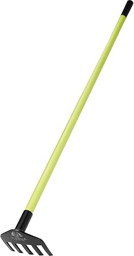 Rogue Rastrillo sin rotura de azada, 6-1/2 "W/5 dientes, 60" mango de fibra de vidrio