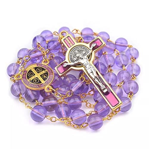Catholic Town St Benedict center piece rosary with 8mm purple beads (CTRSBGB-PUR)