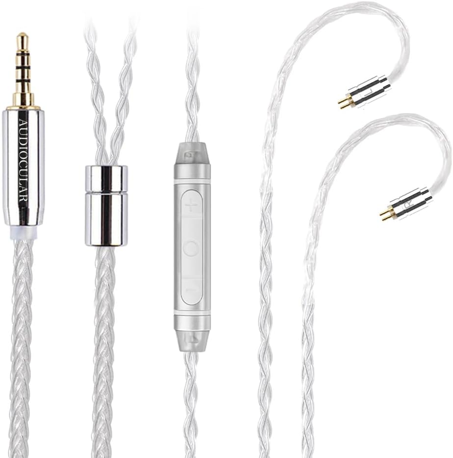 AUDIOCULAR C03 8 Core Silver Plated Upgrade Audio Cable For Iems, 2Pin 0.78Mm Connector, Improved Sound Quality, Volume & Mic Control, Universal 3.5Mm Plug Visit The Store
