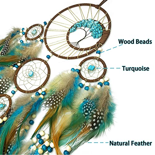 Ipoouer Large Dream Catchers Wall Decor for Bedroom Decor Adult Handmade with Crystal Turquoise Tree of Life Feather Dream Catcher Native American Festival Gift