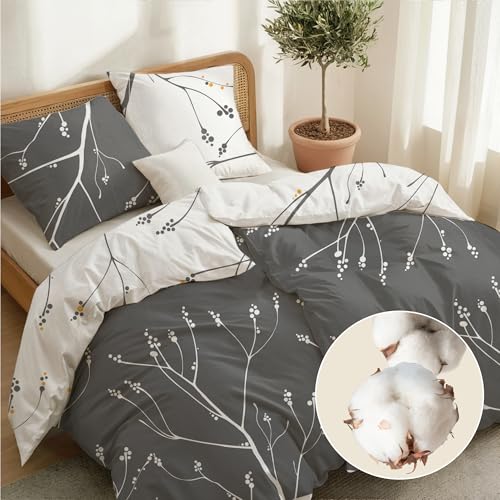 Dreamzie Bettwäsche 135x200 Baumwolle 4-teilig - Abstrakt Grau - 2 Bettbezug 135x200 + 2 Kissenbezug 80x80 - Bettwäsche-Set mit Reißverschluss - Oeko-Tex - Pflegeleicht & Bedruckt