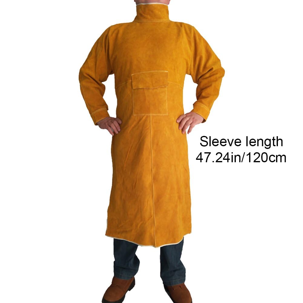 Sanfly Veste De Soudage En Cuir De Vachette Fendu Résistant À Chaleur, Tablier Anti-brûlure, Combinaison De Travail Isolante À L'arc Sous Argon