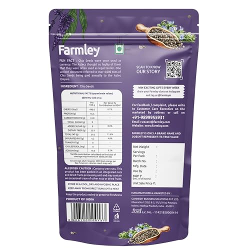 Image of Farmley Chia Seeds I 200g I Chia seeds for weight loss I Omega-3 seeds for eating, Rich in Protein and Fibre (Pack of 2)