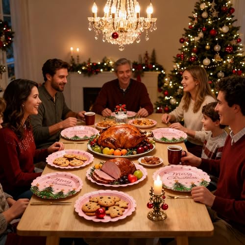 Havawish 60 Pcs Merry Christmas Party Decorations Xmas Tree Plates Christmas Disposable Paper Plates Tableware Party Supplies Xmas Dinner Table Decorations for Home Outdoor Picnic Winter Holiday – Image 5