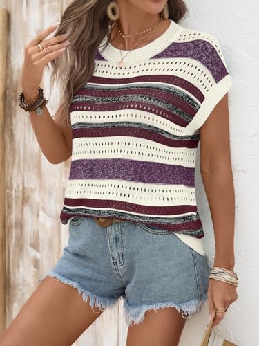 Image of Ivicoer Womens Spring Summer Tops Crochet Cap Sleeve Sweater Hollow Out Beach Vacation Clothes Trendy 2026 Loose Fit