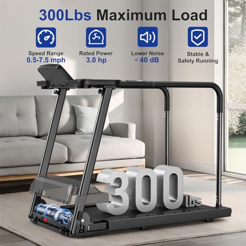 Image of Walking Treadmill for Senior with Long Handrail, Portable Foldable Exercise Treadmill with Stable and Safe Structural Design and Large LED Display 300 Lbs Capacity for Home /Office