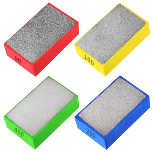 MeYuxg Pack de 4 almohadillas de pulido a mano de diamante para lijado, piedra, desbarbado, mármol, hormigón, granito, cerámica, vidrio, seco y húmedo, grano 60#, 100#, 200#, 400#