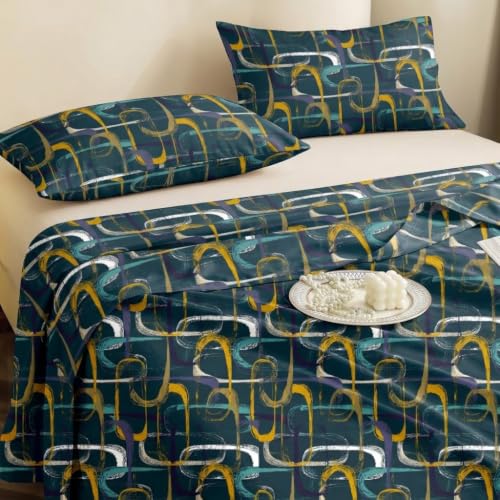 Image of IVAZA 240 TC Soft Ezyption Cotton Floral Print King Size Bedsheet - with 2 Pillow Covers, Hypoallergenic, Brethable, (Size- 90 x 90 Inch) Light Turquoise