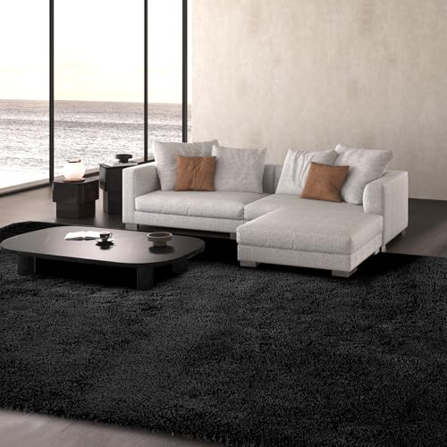 Fluffyrug Large Rugs for Living Room 10x14: Black Extra Large