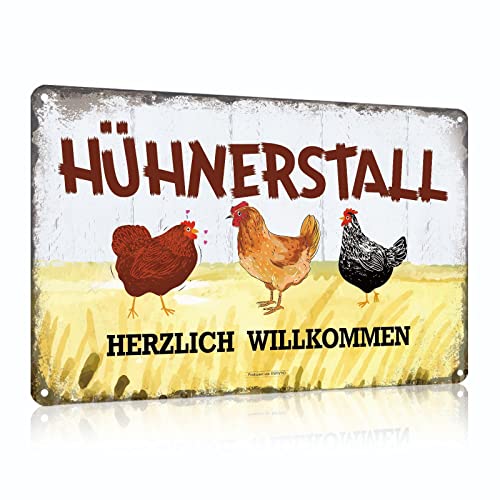 ESFIVHO 5er Set Hühner Blechschild mit Lustig Spruch - Vintage Hühnerstall Huhn Hahn Eier Metall-Schild - Shabby Chic… – Bild 3