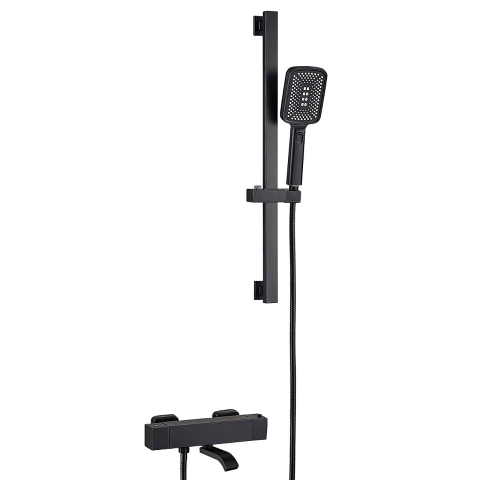 SWENEEN Thermostatic Shower System With 3 Mode Handheld Spray Tub Spout And Wall Mounted Faucet Slide Bar Shower Combo Set,Black