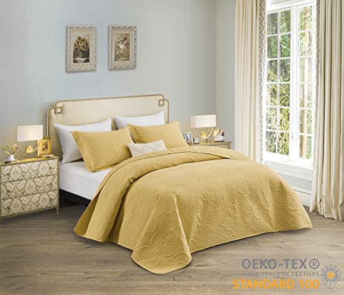 Chixin King Size Quilt Set - Damask Paisley Pattern - Lightweight Bedspread, Ultrasonic Quilting Coverlet, Reversible Bedding Cover For All Season, 3 Piece, Honey Gold #TOP3