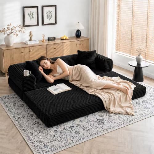 Image of AUGOP Futon Sofa Bed Boneless Couch for Living Room,Pull Out Couch with Sleeper Sofa,Day Bed Couch with Storage Pocket,Removable Corduroy with 2 Pillow