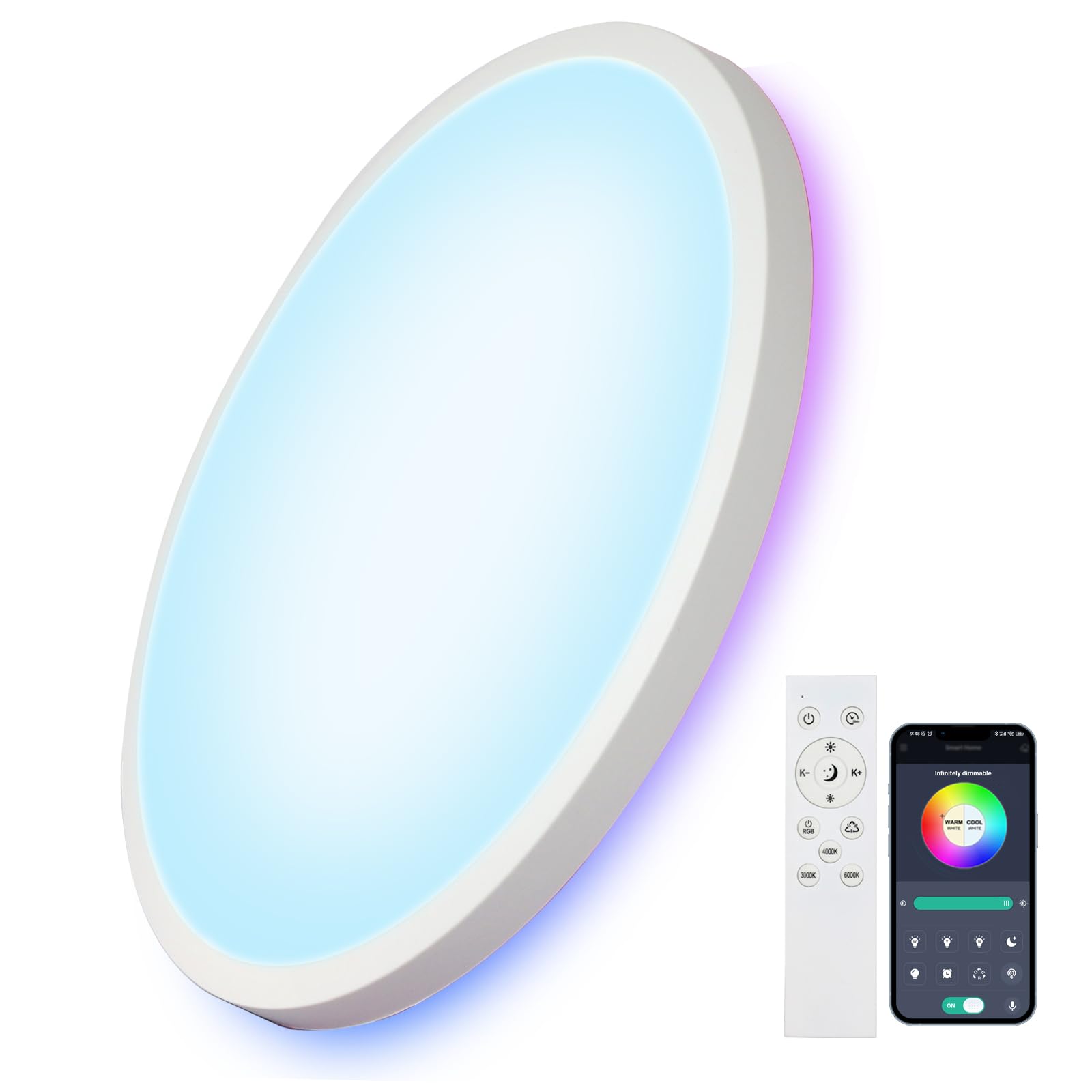 Comely led lámpara de techo 28cm redonda 24W Dimmbar con control remoto RGB iluminación de fondo IP44 Baño lámpara de techo para cocina pasillo salón dormitorio