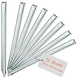 12 Stück Zeltheringe Sandheringe - 30cm Heringe Zelt Erdanker Bodenanker mit V-Profil und Öse, Stabile Erdspieße Metall, ideal für Garten, Camping, Angeln und Entdeckungen