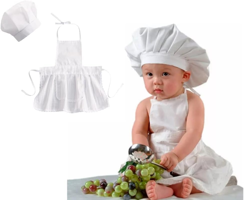Nicoone Newborn Baby Chef Costume Photography Photos Prop Hat + Apron Outfit,Baby Chef Costume Set for Boys Girls Photography Props (Girls 1-2 Years) - Image 2