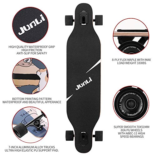 Image of Junli 41 Inch Freeride Longboard Skateboard - Skateboard Cruiser for Cruising, Carving and Downhill(Floral)