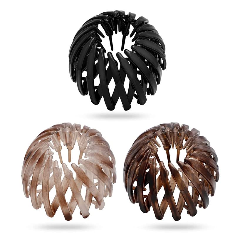 CHIROGRAPHY Expandable Birds Nest Hair Clips - Vintage Geometric Retractable Ponytail Holders, Stylish and Durable Hair Loops for Women’s Ponytails and Updos | Pack of 3