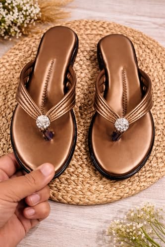 Image of Women Stylish Toe Ring Flats | Cushioned Comfort Slip-On Sandals | Anti-Slip Daily Wear| Lightweight Casual Footwear KS913