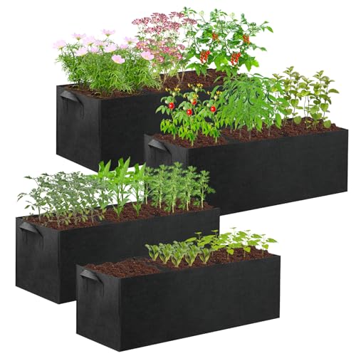 CIEOVO 4 Pack Fabric Raised Garden Bed 22 Gallon 3 Grids Breathable Garden Growing Bags with Handle Garden Grow Planter Bags Plant Bed for Growing Herbs Flowers and Vegetables